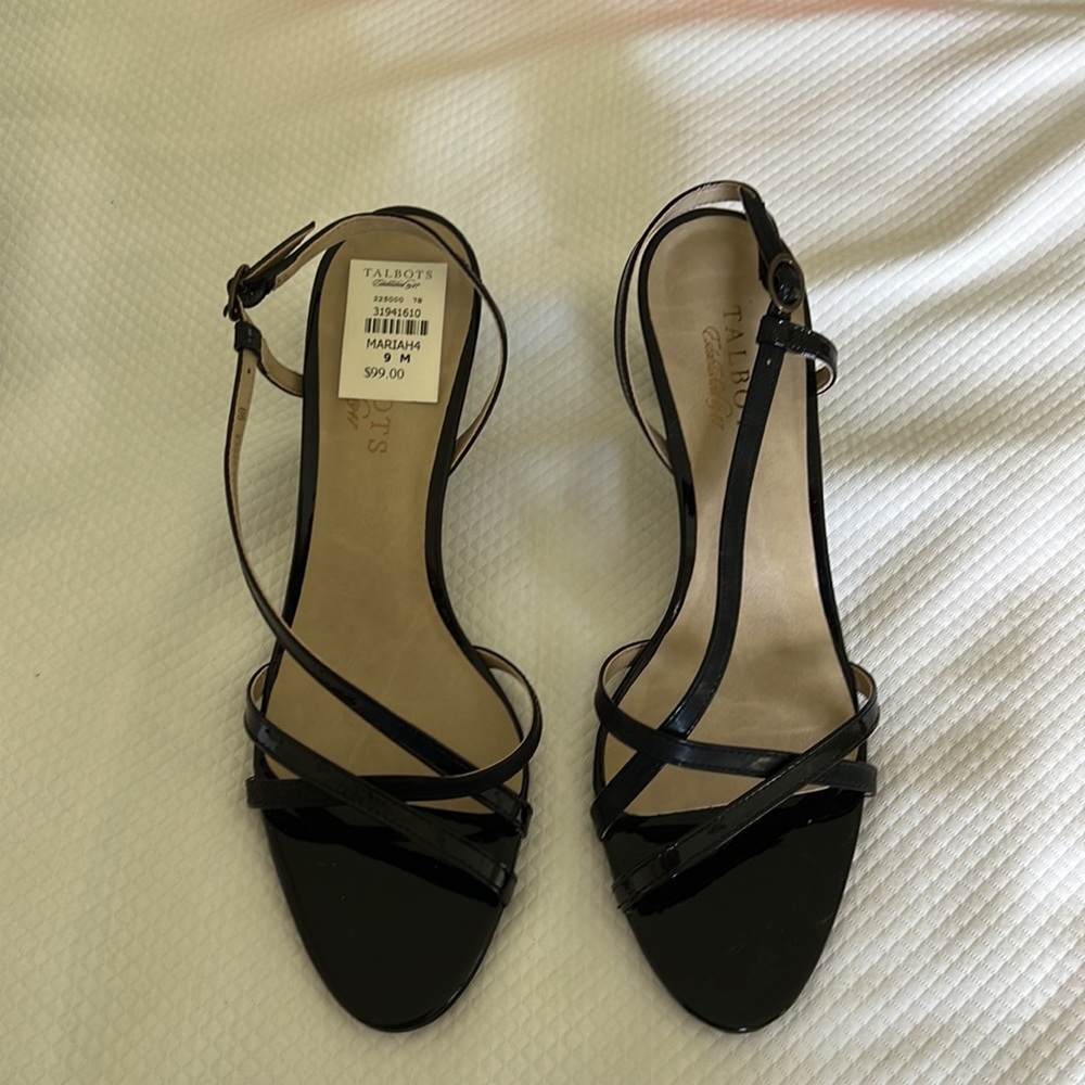 Talbots Black Patent Leather high heeled strappy sandals Mariah 9M NWT
